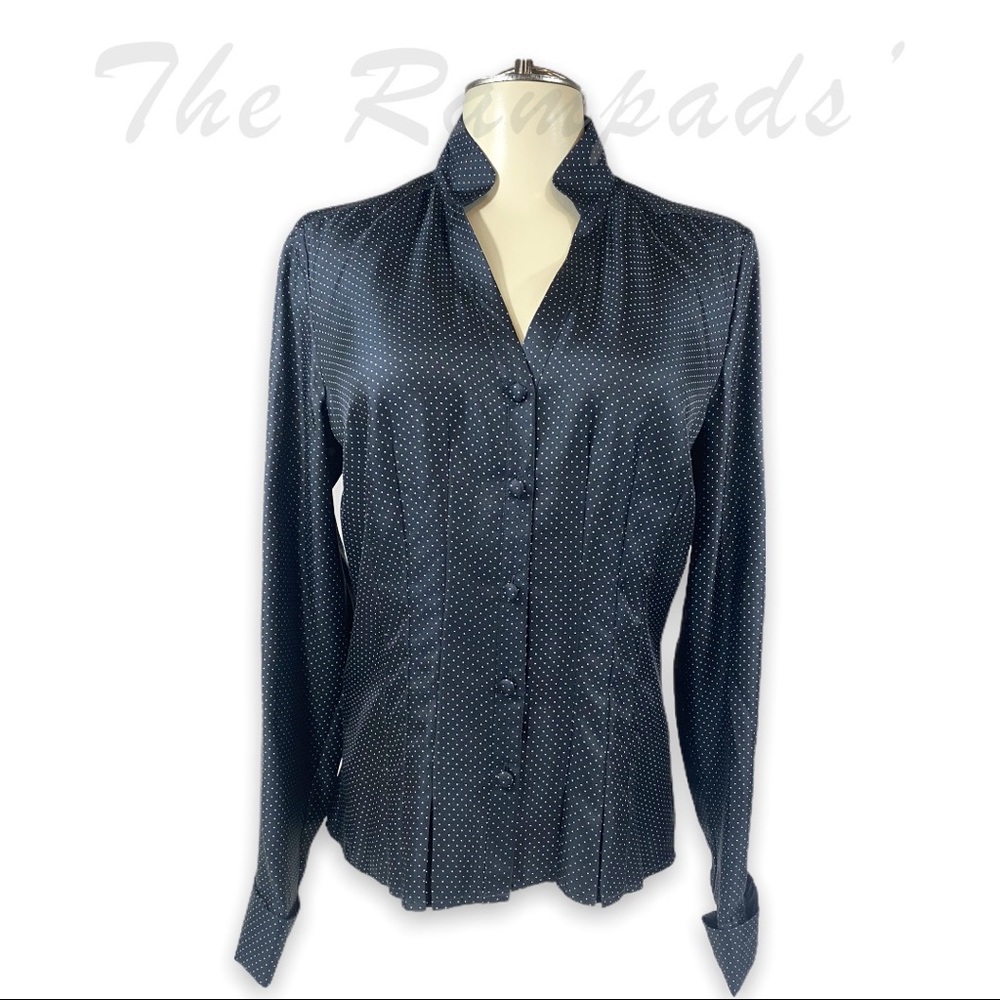 NWT Vintage Ann Taylor Black Silk, White Dot Collar Shirt Size 8